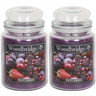 Woodbridge Duftkerze im Glas mit Deckel | 2er Set Sweet Berries | Duftkerze Fruchtig | Kerzen Lange Brenndauer (130h) | Duftkerze groß | Lila Kerzen (565g)