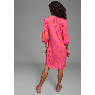 Sommerkleid LAURA SCOTT, Damen, Gr. 42, N-Gr, pink, gemustert, Obermaterial: 95% Viskose, 5% Elasthan, figurumspielend knielang, V-Ausschnitt, Puffärmel mit Gummizug, Kleider Sommerkleid, Mini-Look, mit V-Ausschnitt, mit Halbarm, aus Viskose und Elasthan, Topseller