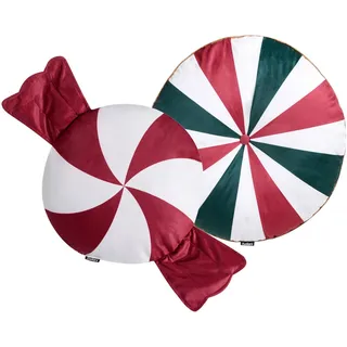 Beliani Dekokissen 2er-Set Weiß 55/55 cm Twirl Treats , Weiß, Grün, Rot , Textil , Rund , 55x55 cm , Heimtextilien, Wohntextilien, Kissen, Zierkissen