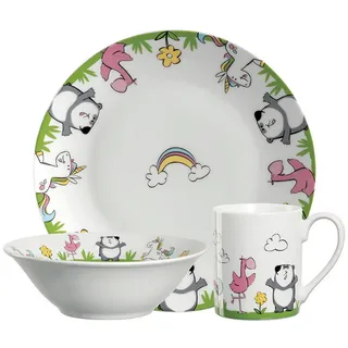 Leonardo Kindergeschirrset , Gelb, Grau, Grün, Rosa, Schwarz, Weiß , Keramik , 3-teilig , 21.30x21.50x9.50 cm , lebensmittelecht , Füttern, Kindergeschirr & Kinderbesteck