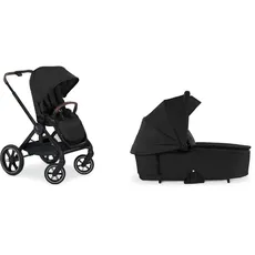 hauck Kinderwagen 2in1 Walk N Care Set, Babywanne mit Memory-Knöpfen, Sitz wend- und höhenverstellbar, Teleskopgriff, bis 25 kg, Liegefunktion, Beindecke, Federung, UV-Schutz 50+, Faltbar, Schwarz