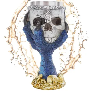 Kelch ''Claw of the Azur Dragon'' - Totenkopf in blauer Drachenklaue - Deko Fantasy