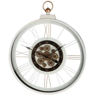 GILDE Wanduhr Kello - rund - Glas und Metall - Zahnradmotiv - weiß - Höhe 73cm x Breite 60cm - Dekouhr für Wohnzimmer/Küche