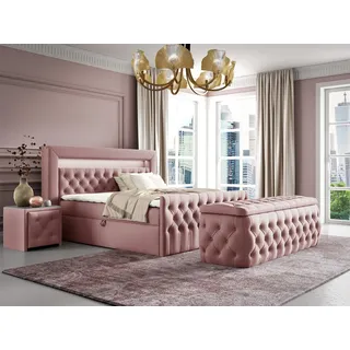 Boxspringbett Schlafzimmerbett ERNESTO Nr.4 120x200cm in Elisa Velvet Altrosa - Rosa