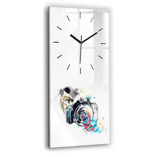 Wallfluent Wanduhr – Stilles Quarzuhrwerk - Uhr Dekoration Wohnzimmer Schlafzimmer Küche - Zifferblatt mit Strichen - schwarze Zeiger - 30x60 cm - Fotografin - Blau