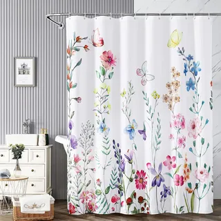 182,9 x 182,9 cm Floral Duschvorhang Wasserdicht Polyester, Duschvorhänge für Badezimmer, Schwerer beschwerter Saum, schnell trocknend, maschinenwaschbarer Stoff, Pflanzen-Duschvorhang mit 12 Haken