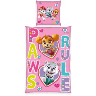 Herding Bettwäsche-Set, Paw Patrol, Kopfkissenbezug 80 x 80 cm mit Knöpfen und Wende-Motiv, Bettbezug 135 x 200 cm, Mit Knopfverschluss, 100% Baumwolle/Linon