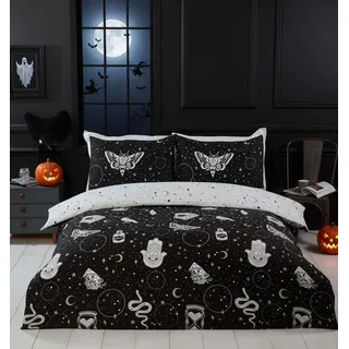 Rapport Home Gothic Magic Mikrofaser-Bettwäsche-Set für King-Size-Bett, Dunkles Thema, Halloween-Bettwäsche-Set, magische Hexe, Schwarz