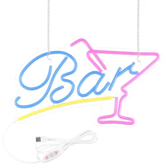 Focenat Bar Neon Schild LED Leuchtreklame, USB "Bar" Leuchtschild, Cocktail Neon Licht Dimmbares, Acryl LED Neon Deko für Hausbar, Restaurant, Party, Club Wanddeko