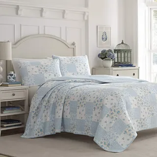 Laura Ashley Kenna Baumwolle Quilt Set, Lt/Pastel Blue, Full/Queen