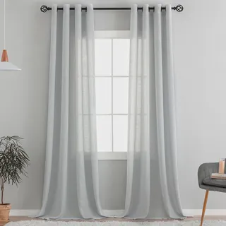 VOILYBIRD Natürliche Leinenstruktur Vorhänge mit Ösen Leinen Gardinen für Fenster Wohnzimmer (Hellgrau, HxB 220x140 cm, 2 Stück)