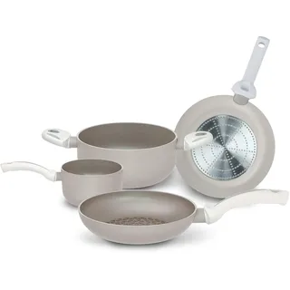 Pensofal, 4-teiliges Set, Serie White Diamond®, Aluminium mit 6-lagiger Antihaftbeschichtung, Durchmesser Pfanne 20 + 24 cm + Stielkasserolle 16 + 20 cm, Soft-Touch-Griffe, induktionsgeeignet, weiß