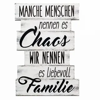Bada Bing Holz Planken Schild Bild Familie Chaos schwarz weiß 29 x 20 cm DIN A4 - Wandschild Holzbilder Spruch Vintage Wandbild Geschenk Deko für Wohnzimmer
