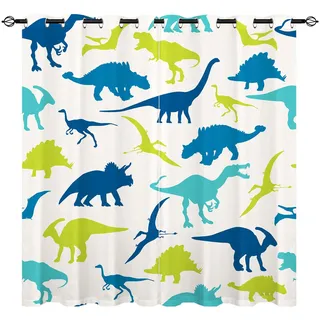 YUANZU Kinder Dinosaurier Vorhänge Jungen Bunte Dino Tiere Ösen Gardinen mit Blickdichte Vorhang Kälteschutz Blackout Curtain Kinderzimmer Schlafzimmer Verdunkelung Fenster, 2 Stück, H 160 x B 106 cm