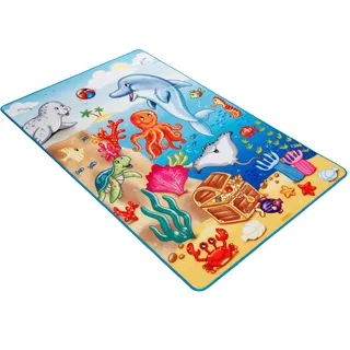 Böing Carpet Kinderteppich »Lovely Kids LK-7«, rechteckig, 2 mm Höhe, Motiv Tiere im Meer, Kinderzimmer, blau