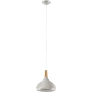 EGLO Pendellampe Sabinar, Pendelleuchte aus Stahl und Holz, Hängelampe in Silber gebürstet, braun, Fassung E27, Ø 28 cm, FSC zertifiziert