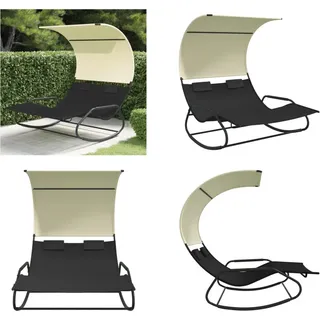 vidaXL Doppel Schaukelliege mit Sonnendach Schwarz und Creme - Doppel-Sonnenliege - Doppel-Sonnenliegen - Doppel-Schaukelliege - Gartenliege - Schwarz