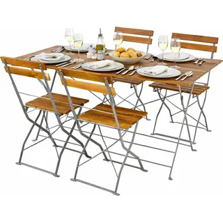 Biergarten Set Klapptisch + 4 Klappstühle Stahl Akazie 120x60cm - Grau, Braun