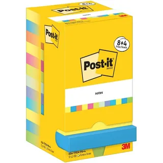 Post-it Haftnotizen Notes Energetic 76 x 76 mm Blanko Farbig Sortiert 654-MX-P8+4 100 Vorteilspack 8 + 4 Gratis