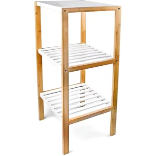 Relaxdays Regal, Bambus, Weiß, 80 x 33 x 34 cm, Natur