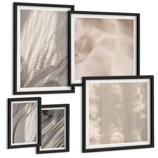 Tulup Bilder SET 5er Set - 50x50 cm & 20x30 cm & 40x60 cm Schwarzer Rahmen - Nahaufnahme von natürlichen Boho-Stoffen , Kunststoff , Rechteckig , 40x60 cm , gerahmt , Bilder & Rahmen, Bilder