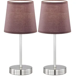 Wofi Tischleuchte Cesena 1-flammig, braun, Ø ca. 14 cm, Höhe ca. 31 cm, Stoffschirm 832401510000, 1 Pack (Packung mit 2)