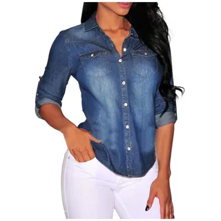 Generisch Jeansbluse Damen, Jeanshemd Jeansjacke Oversize Langarm Oberteile Mit Brusttaschen Jeans Bluse Button Down Lang Blusen Blusenshirt Weich Trachtenbluse