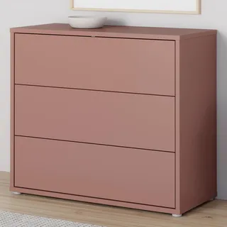 Forte Alice Springs Kommode 95 100, Sideboard mit 3 Schubladen, Schlafzimmer, Wohnzimmer, Holzwerkstoff, Terrakotta, 94,8 cm breit x 83,1 cm hoch x 41,5 cm tief