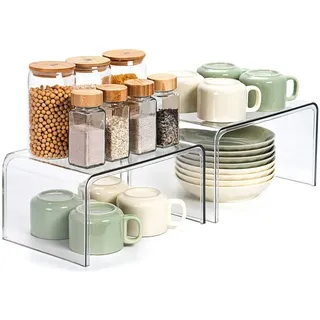Klares Küchenschrank Organizer, 2 Modern Gewürz Organizer Küche, Küchen-Organizer, Stapelregal, Gewürzregal Stehend, Gewürztreppe, Kücheneckregal für Arbeitsplatte Küche Deko, Tassenregal, Tischregal
