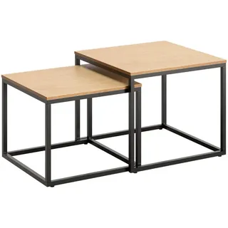 Home Collective Couchtisch 2er Set quadratisch Eiche hell , Hellbraun , Holzwerkstoff , Quadratisch , 50x43x50 cm , Wohnzimmer, Wohnzimmertische, Couchtische
