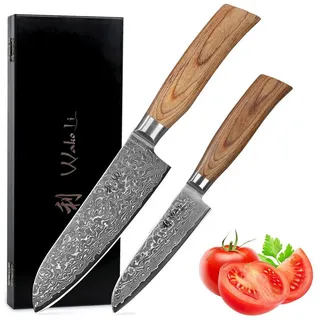 Wakoli Edib Pro 2er Damastmesser-Set I 16 & 11cm Klinge I Pakkaholzgriff