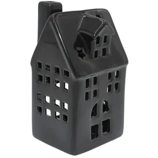 Dekohelden24 Windlichthaus/Lichthaus aus Porzellan in schwarz, Größe L/B/H ca. 6 x 7 x 13,5 cm
