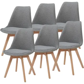 [en.casa] Esszimmerstuhl Fläten 6er Set Bouclé Grau