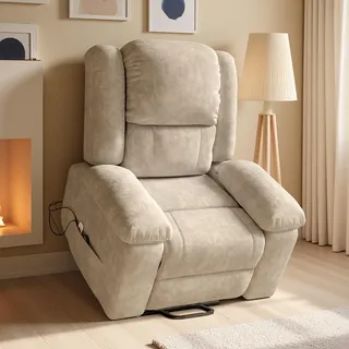 INONEFT Relaxsessel Fernsehsessel mit Aufstehhilfe & USB, Massagesessel mit Massagefunktion & Lenden Wärmefunktion, für Wohnzimmer Schlafzimmer, Braun - Braun