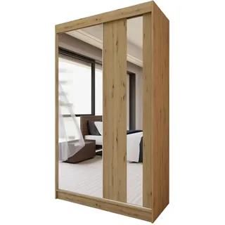 BEAUTYSOFA Schwebetürenschrank GAJA 120cm - modernes 2-türig Schrank mit Spiegel (Artisan) - Braun
