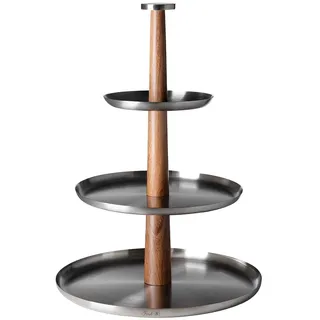 Fink Etagere Fink "ROMA", silberfarben, braun, H:42,5cm Ø:30,5cm, Akazienholz, Edelstahl, Servierplatten, Etagere