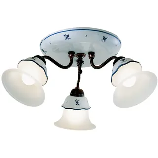Klassische Deckenleuchte Ferrara Metall und Keramik Schwarz schattiert Kupfer 3 Lichter E14