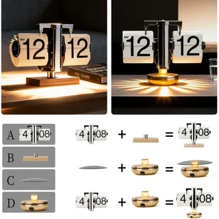 INF Kreative Multifunktionale Flip Uhr mit Umgebungslicht Nachttischlampe