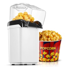 HOUSNAT Popcornmaschine, 1200W Heißluft Popcorn Maker ohne Öl, 2 Minuten Schnell Produktion, für Zuhause Filme und Weihnachten Partys, Weiß