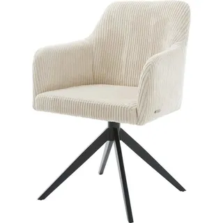 DeLife Polsterstuhl Greg-Flex, Kreuzgestell breit Schwarz Cord Beige 360° drehbar Wippfunktion Tasche beige|weiß 56 cm x 87 cm x 58 cm