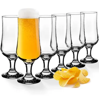 KADAX Biergläser, 6er Set, 360 ml, Trinkgläser aus Glas, Wassergläser, Saftgläser mit Fuß, Gläser für Wasser & Bier, Cocktailgläser, Getränkegläser (Modell 2)