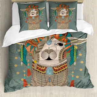 ABAKUHAUS Lama Bettbezug, Kleidung Alpaka, Milbensicher Allergiker geeignet mit Kissenbezügen, 155 cm x 220 cm - 80 x 80 cm, Mehrfarbig