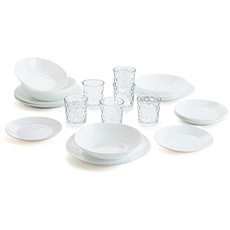 Arcopal Komplettes weißes Tafelservice für 6 Personen, 18-teiliges Set mit 6 Gläsern aus Glas, 26 cl, einzigartig, 19-teilig