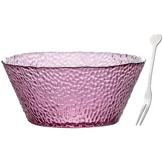 HIOD Glas Obstschale Salatschüssel Verdicken Transparente Runde Schüssel für Obstkorb Gemüsesnack (21x9.5 cm), Beinhaltet 2X Fruchtgabel