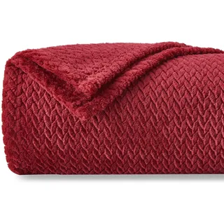NEWCOSPLAY Flanell Decke Sofa Kuscheldecke Weizenohren Muster sofadecke Super weich und kuschelig Sofaüberwurf Rot-Wohndecke 130x150 cm als Tagesdecke