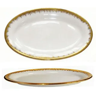 Edle Ovaler Teller Set Keramik Weiß mit Goldrand 26.5 cm,Oval Servierteller mit Unregelmäßig Goldenem Rand,Moderne Porzellan Speiseteller, Steakteller, Fischteller für Antipasti,Tapas, Desserts &Pasta