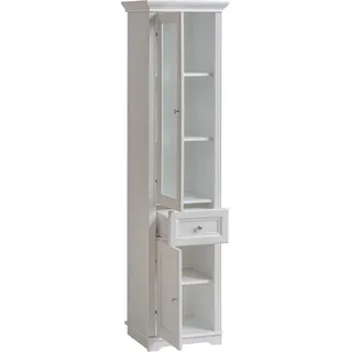 Hochschrank Badmöbel Unterschrank Hochschrank weiß Badschrank Badezimmer Holz - Weiß