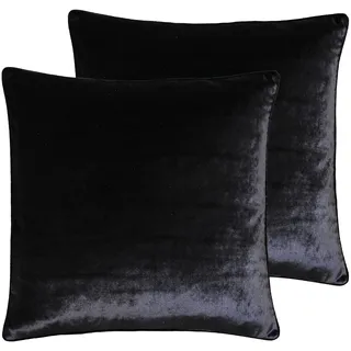 Paoletti Luxe Velvet Twin Pack Feather Gefüllte Kissen, Samt, Schwarz, 55 x 55cm, 2