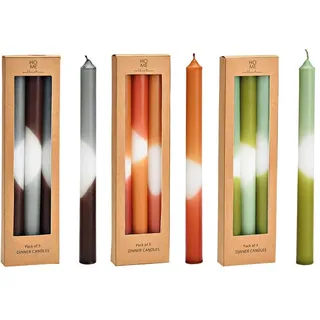 Stabkerzen 9er Set DipDye Braun-Grau, Grün, Orange | Trendige Dip-Dye-Optik in drei harmonisch abgestimmten Farbkombinationen