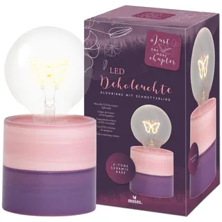 moses. Just one more chapter LED-Dekoleuchte Glühbirne Schmetterling, Stimmungslicht mit Butterfly-LED & Keramikfuß, Tischlampe in Geschenkbox, batteriebetrieben, Lila